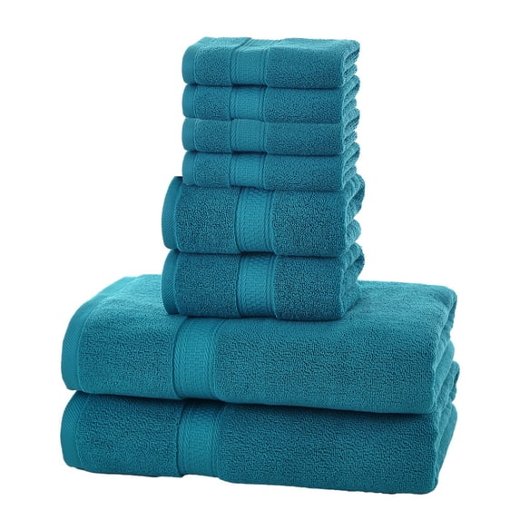 JML Teal Bath Towel Set of 8 Pieces - 100% Cotton Highly Absorbent Towels for Bathroom, 2 Soft Bath Towels, 2 Hand Towels, 4 Washcloths