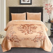 JML Thick Warm Winter Fleece Blanket For King Bed 2 Ply Reversible Soft Raschel Blanket,87x94,10.5lb, Beige Floral