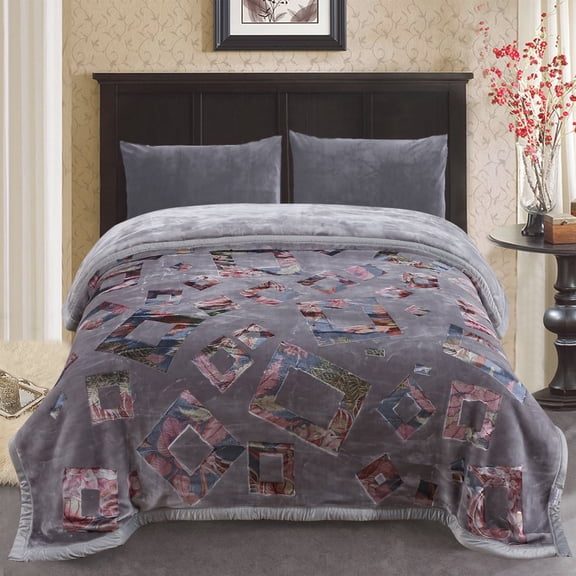 JML Thick Warm Winter Fleece Blanket For King Bed 2 Ply Reversible Soft Raschel Blanket,87"x94",10.5lb, Gray Frames