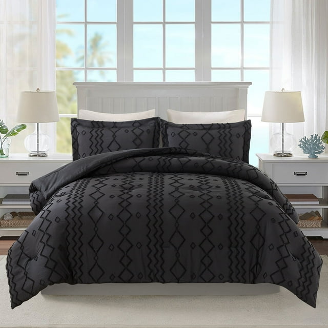 JML Tufted Queen Comforter Set 3 Pieces, Jacquard Boho Tufts Bedding