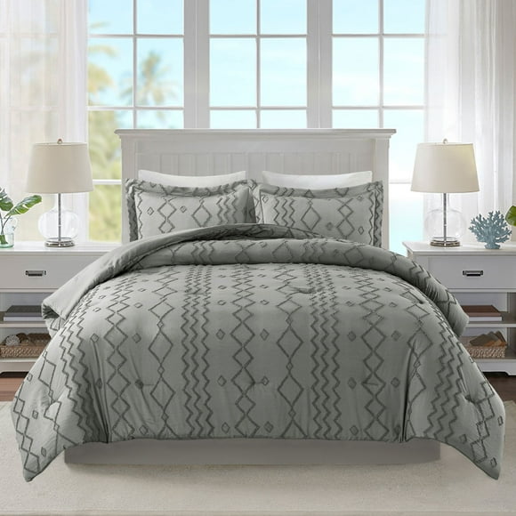 JML Tufted Queen Comforter Set 3 Pieces, Jacquard Boho Tufts Bedding Set - All Season Duvet and 2 Pillow Shams Bed Sets, Dark Gray