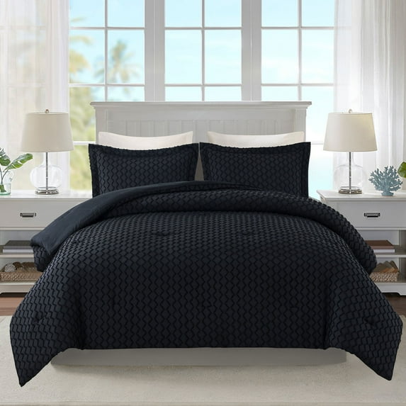 JML Tufted Twin Comforter Set 2 Pieces, Jacquard Boho Tufts Bedding Set - All Season Duvet and 1 Pillow Sham Bed Sets, Black
