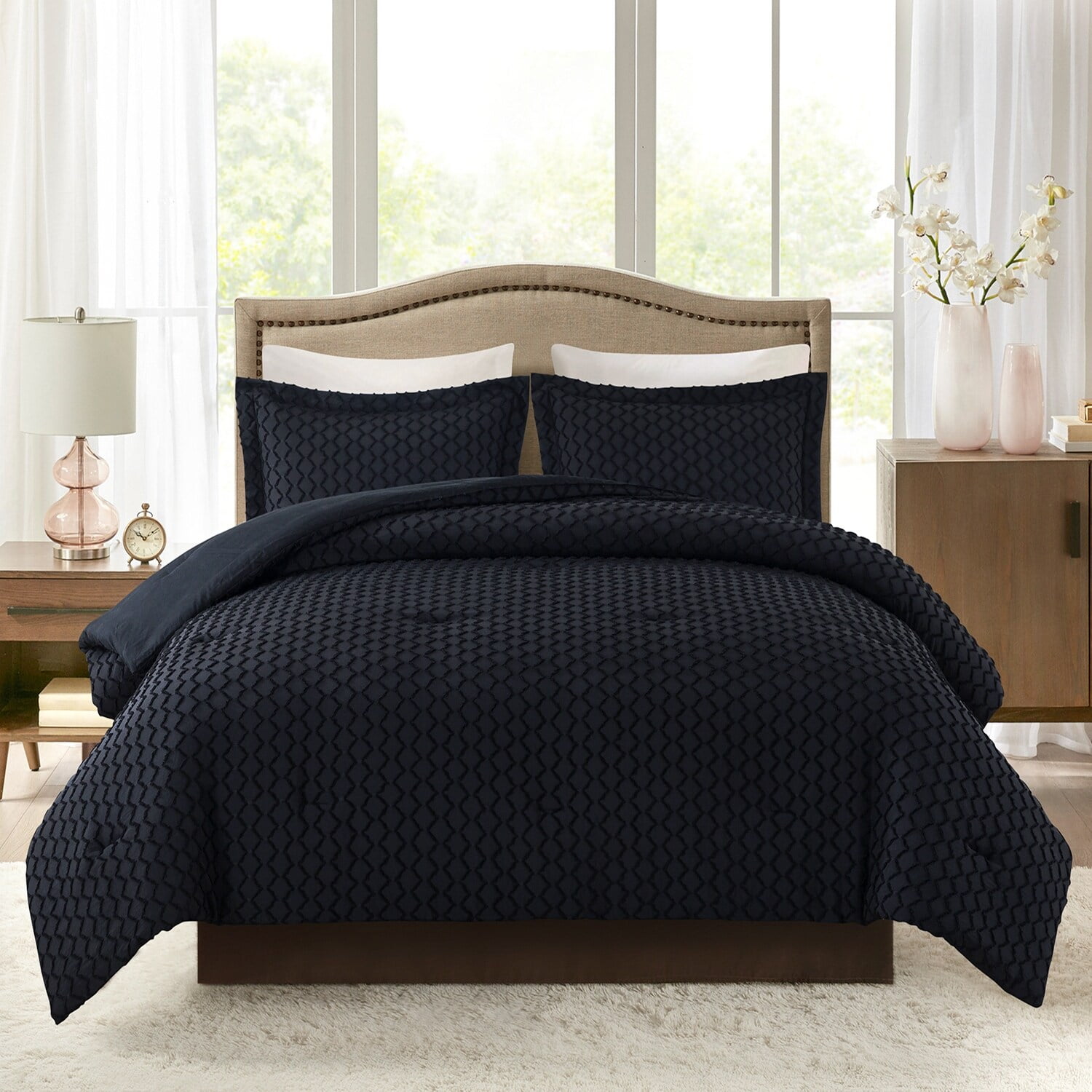 JML Tufts Accent Shabby Chic Comforter Set for All Season Black King 3