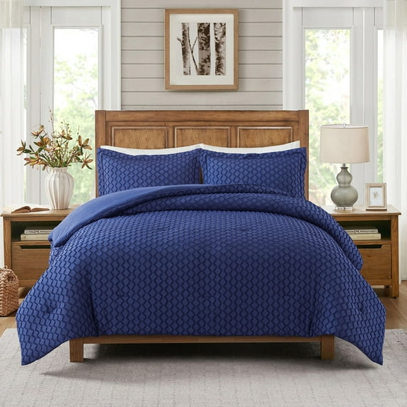 JML Tufts Accent Shabby Chic Comforter Set for All Season Navy Queen 3 Piece