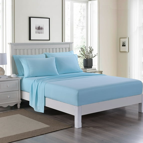 JML Twin Bed Sheet Set 4 Piece Blue,Soft Microfiber Fade & Stain Resistant Sheet Set