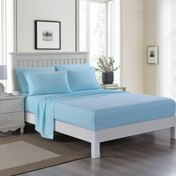 JML Twin Bed Sheet Set 4 Piece, Brushed Microfiber Sheet Set With 14" Deep Pockets,Blue