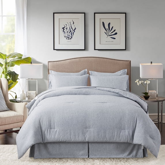 JML Twin Comforter Set Bed in a Bag, 6 Piece Cationic Dyeing Comforter Set, Navy
