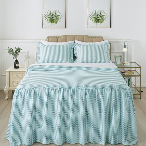 JML Twin Ruffle Skirt Bedspread Set,2 Piece Ruffled Polka Dot Bedspread with 30" Drop