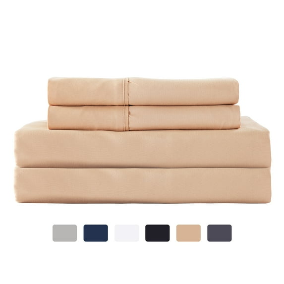 JML Twin Sheet Set Beige,Microfiber Bedding Sheet & Pillowcases,Fade Resistant,3 Piece