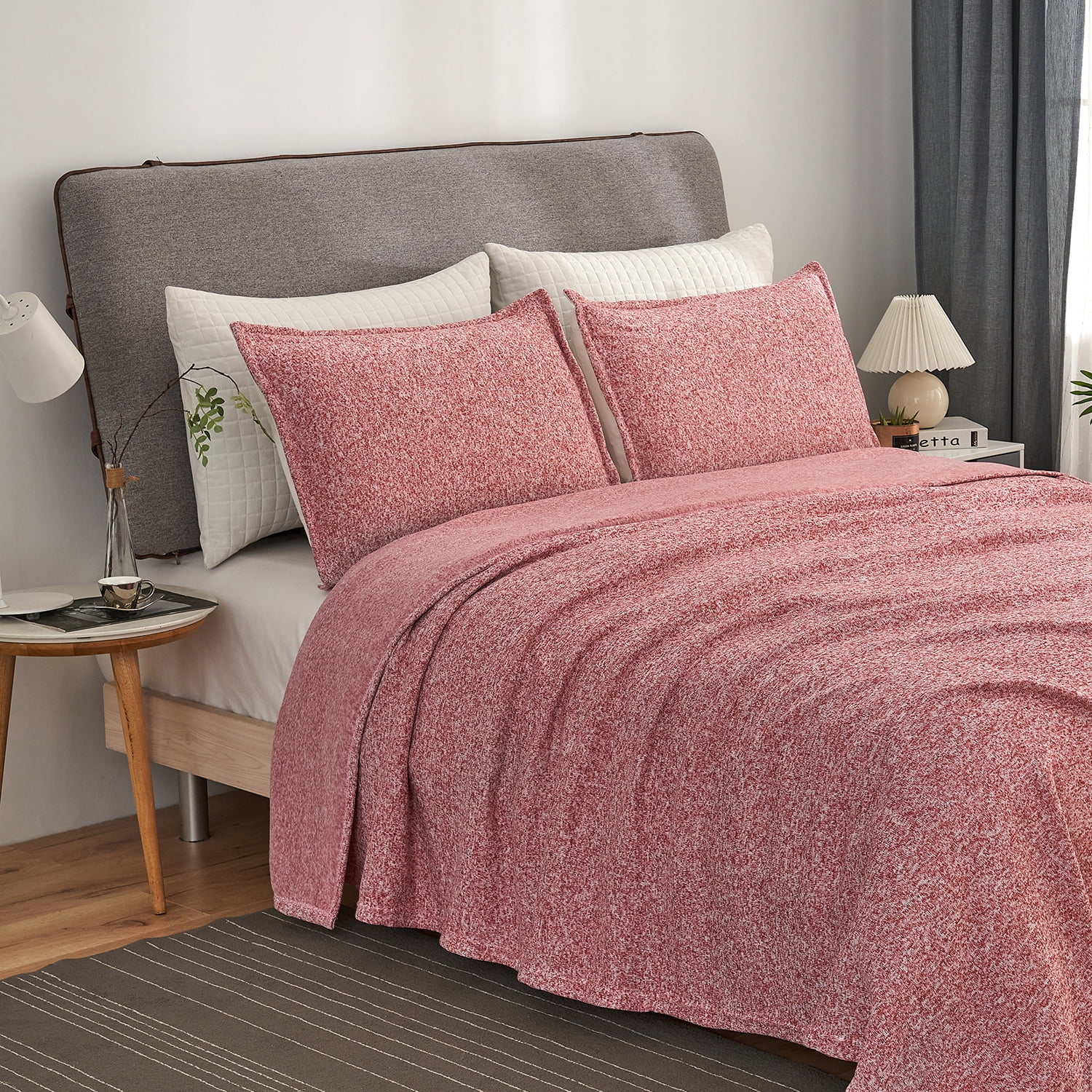 JML Twin Size Bed Blanket Set 60 x80 with 1 Sham 2 Piece Knit Fuzzy Heather Jersey Blanket Walmart