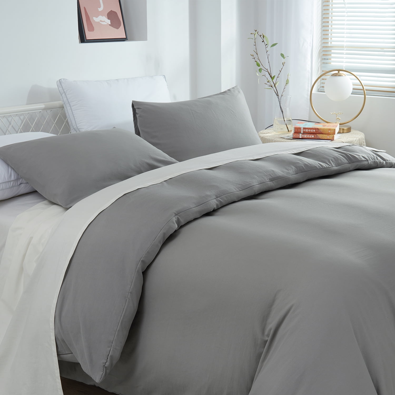 JML Twin Size Duvet Cover Set 2 Piece, Washed Microfiber Comforter Cover,Grey