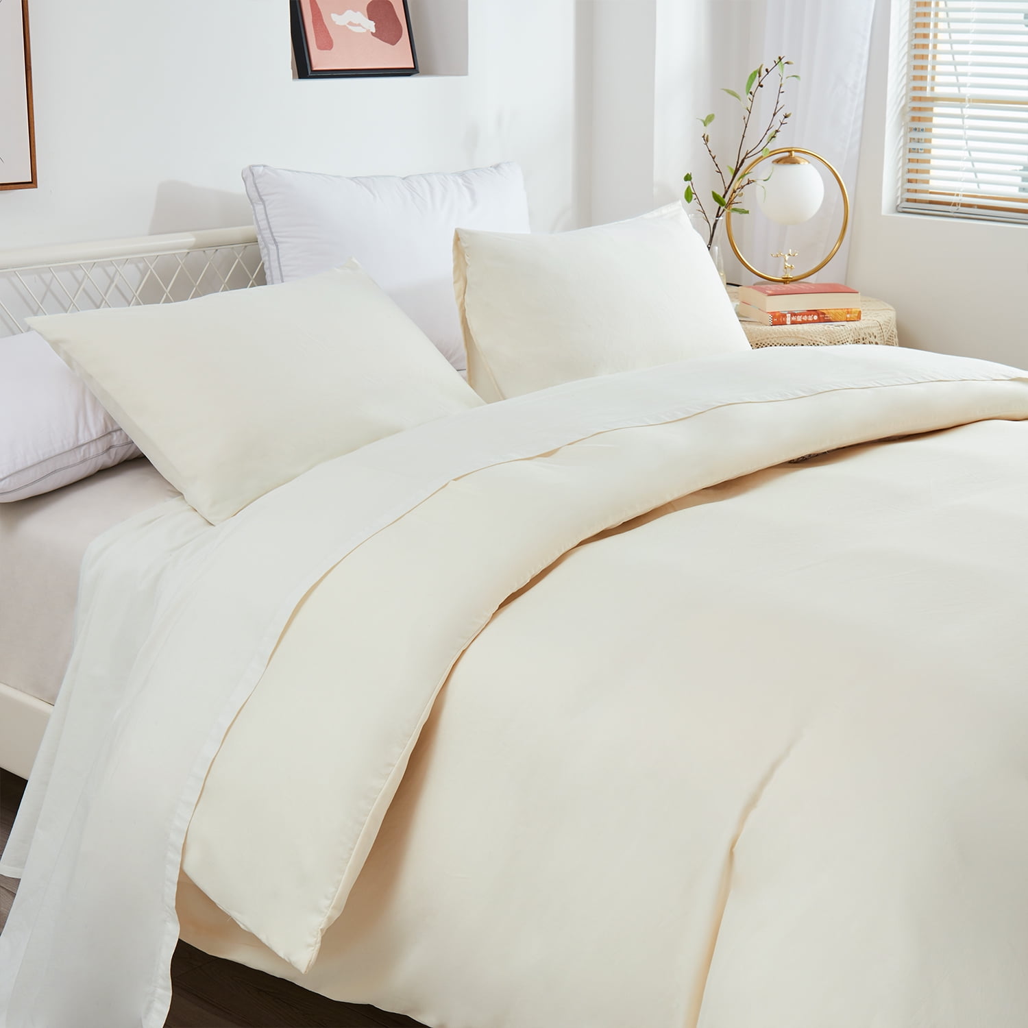 JML Twin Size Duvet Cover Set 2 Piece, Washed Microfiber Comforter Cover,Ivory