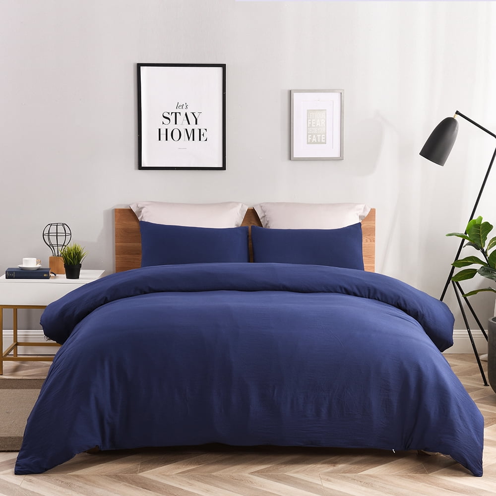 JML Twin Size Duvet Cover Set 2 Piece, Washed Microfiber Comforter Cover,Navy