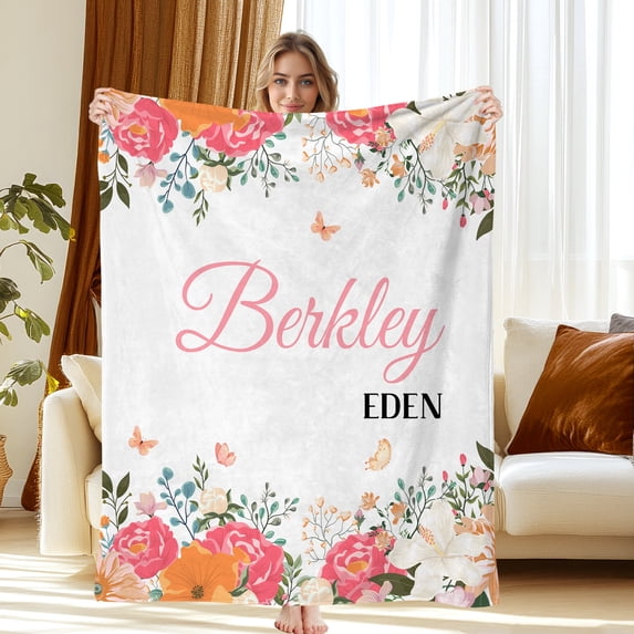 JML USA Colorful Floral Custom Text Flannel Blanket, Personalized Soft Throw with Vivid Design, Multiple Sizes for New Born,Kids, Mom, Adults, Pets, Fast Delivery