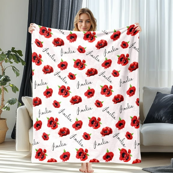 JML Custom Flower Soft Flannel Blanket - Personalized Photo & Text Throw, Eco-Friendly Printing, Multiple Sizes