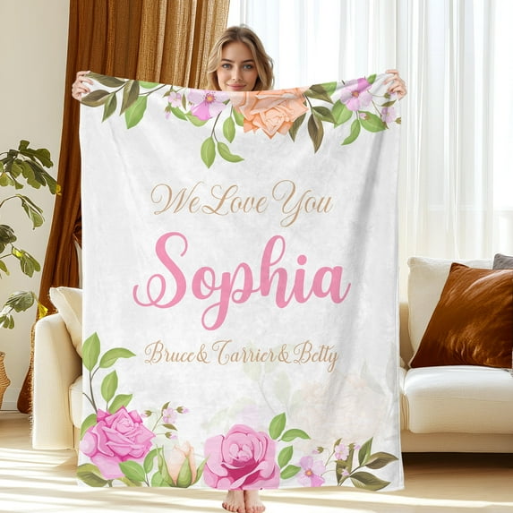 JML USA Custom Soft Flannel Blanket, Personalized Flower Throw with Text, Multiple Sizes Available, Quick Express Shipping
