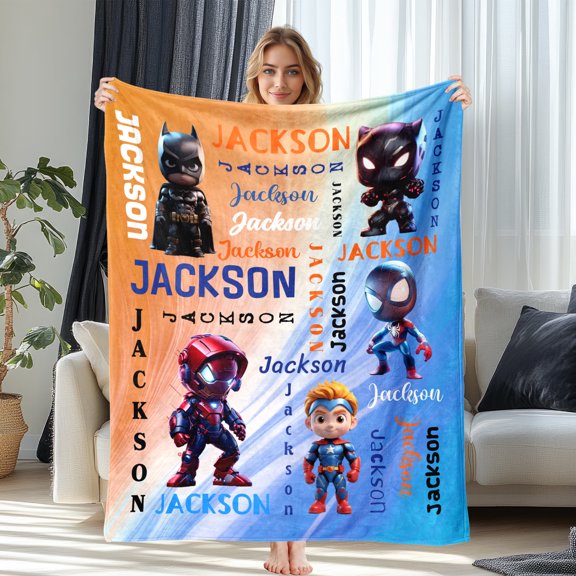 JML Custom Throw Blanket with Cartoon Images and Name, Personalized Gift, Soft Throw in Multiple Sizes for Children, Girl & Girlfriend