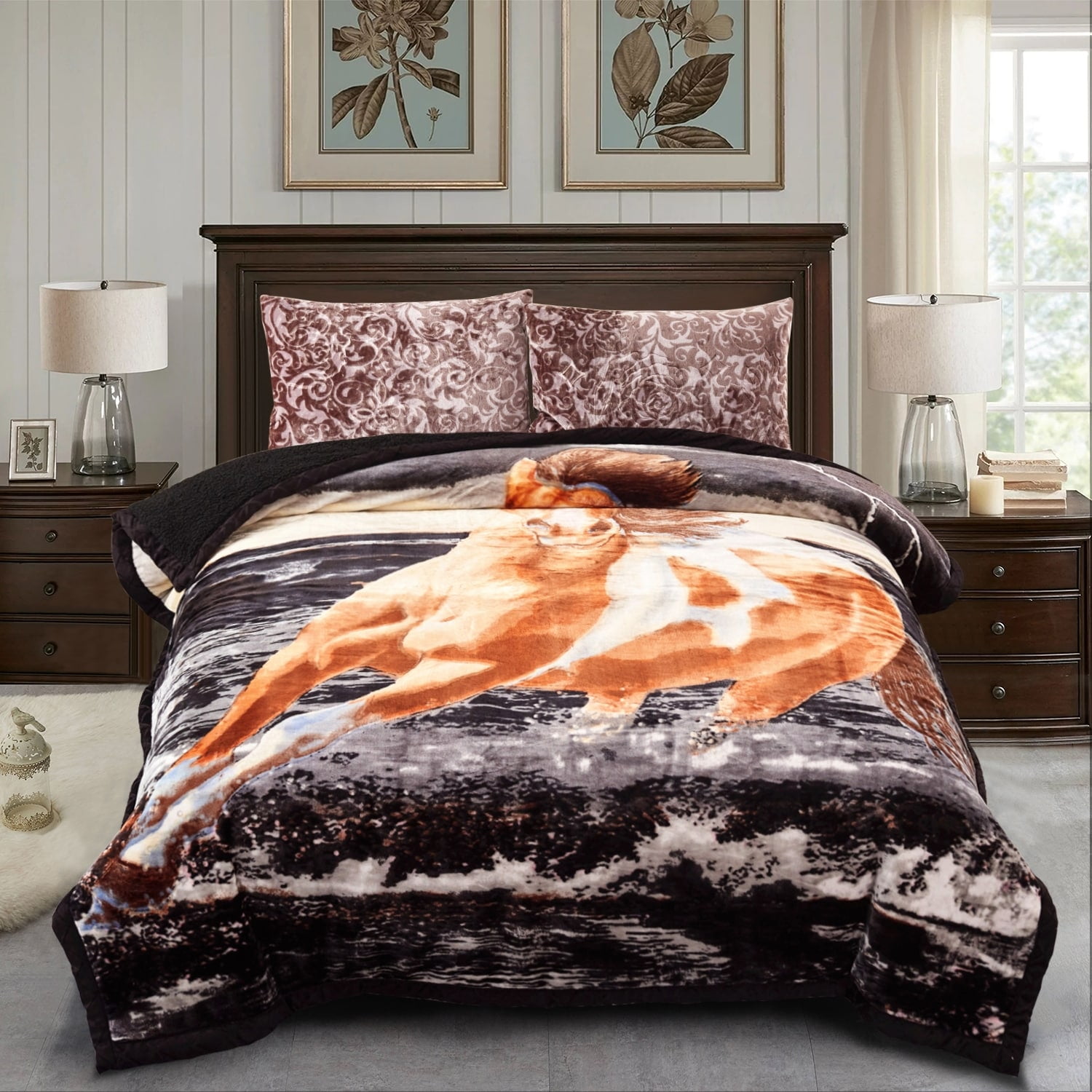 Ultra Plush Horse Print Queen Sherpa Comforter Set