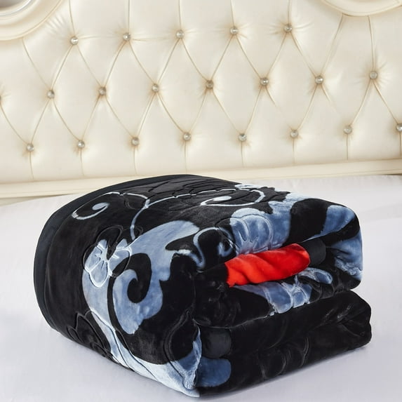 JML Ultra Soft Velvet Raschel Blanket Plush Bed Blanket 8-9 LBS Black King Floral