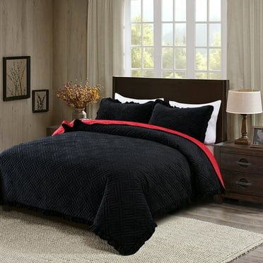 JML Black Diamond Print Velvet Quilt, King - Soft and Breathable