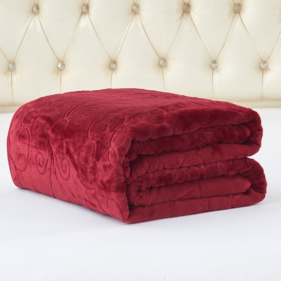JML Warm Fleece Blanket, 1 Ply Lightweight Embossed Bed Blanket, Queen (75"x 91")