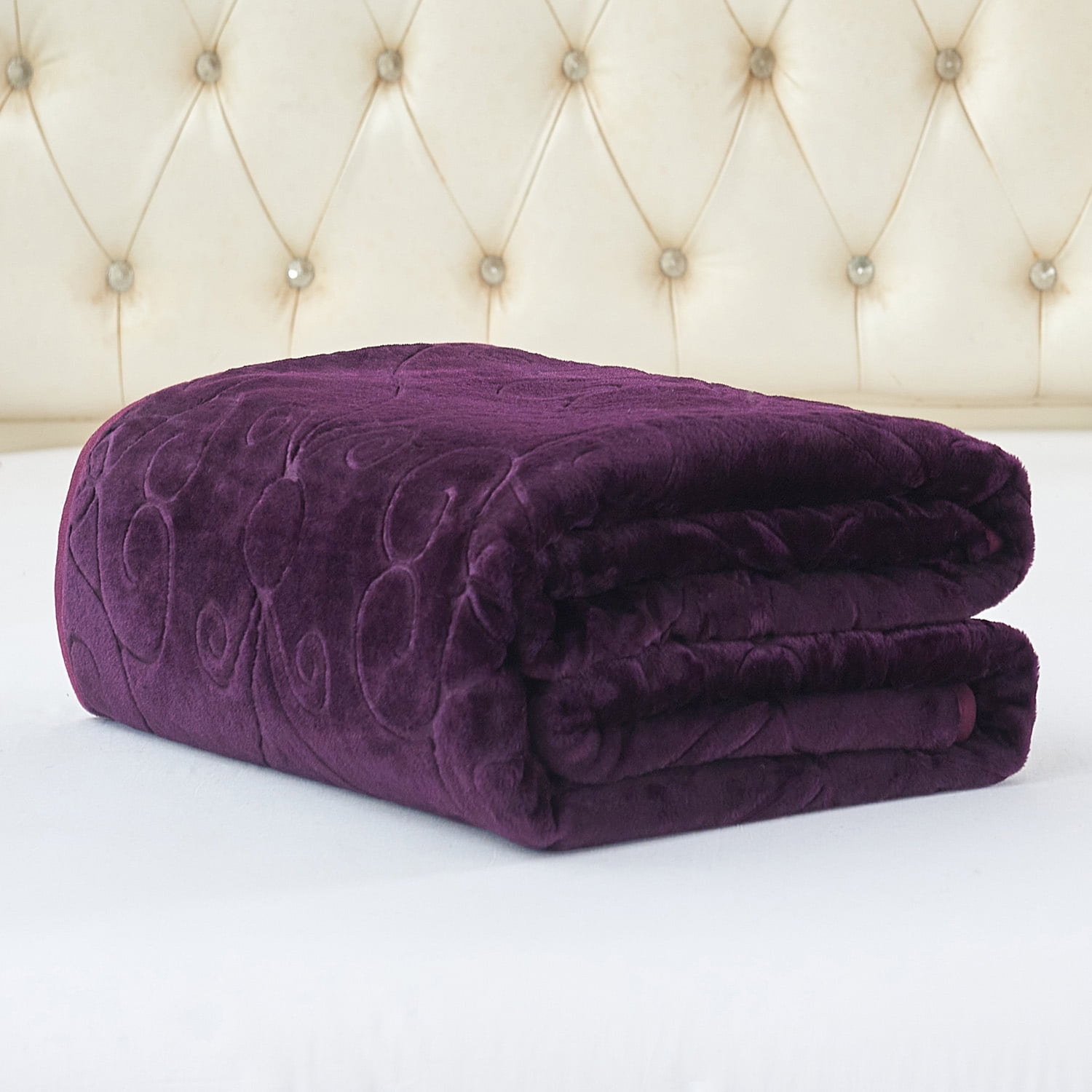 JML Warm Fleece Blanket, 1 Ply Lightweight Embossed Bed Blanket, Queen