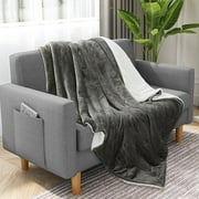 JML Warm Plush Sherpa Fleece Throw Blanket, Gray, Standard Throw
