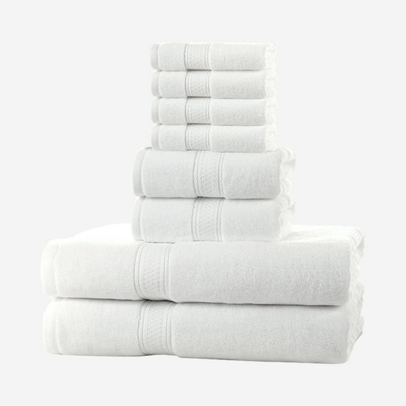 JML White Bath Towel Set of 8 Pieces - 100% Cotton Highly Absorbent Towels for Bathroom, 2 Soft Bath Towels, 2 Hand Towels, 4 Washcloths