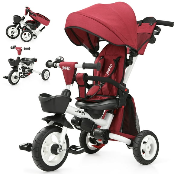 JMMD Baby Tricycle 7-in-1 Folding, Adjustable Parent Handle, Safety Harness, 18 Months to 5 Years