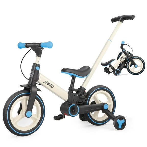 JMMD Toddler Bike with Training Wheels, Kid Balance Bike with Push Handle, Pedals, 6-in-1 Foldable Toddler Tricycle for Boy & Girl 1-5 Years, Blue