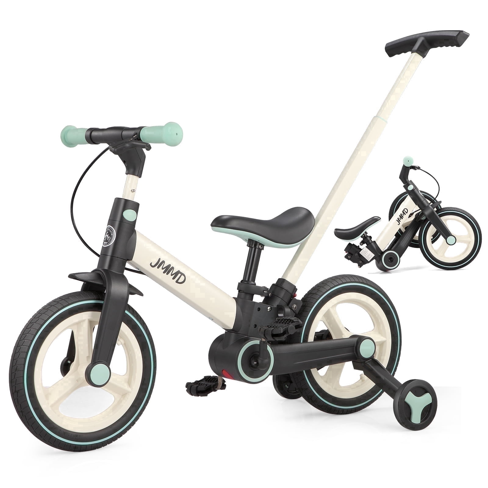 JMMD Toddler Bike with Push Handle, 6-in-1 Foldable Balance Bike