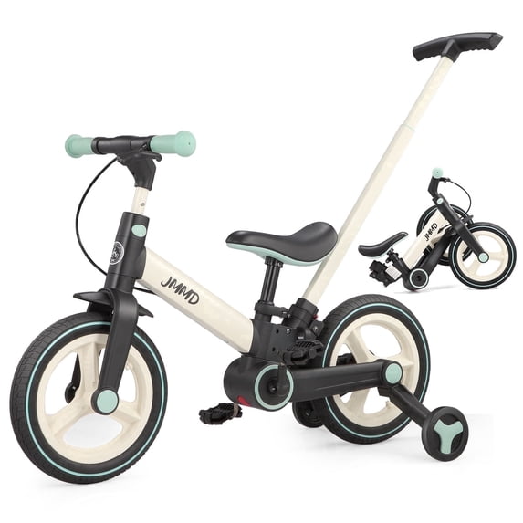 JMMD 6-in-1 Toddler Bike for Ages 18-60 Months, Foldable Balance Bike with Push Handle, Training Wheels, Adjustable Seat & Handbrake - Perfect Gift for Boys Girls, Mint