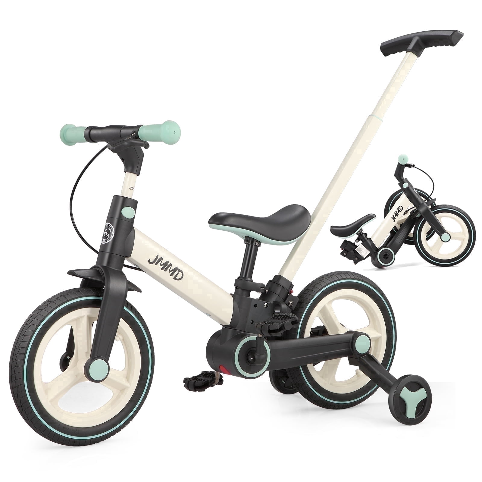 JMMD Toddler Bike with Push Handle, 6-in-1 Foldable Balance Bike