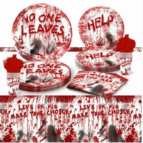 JMOCD 141Pcs Red Helloween Party Tableware Set, Birthday Party Supplies Decorations Set, tablecloth,Plates, Cutlery,Cups,20 Guests