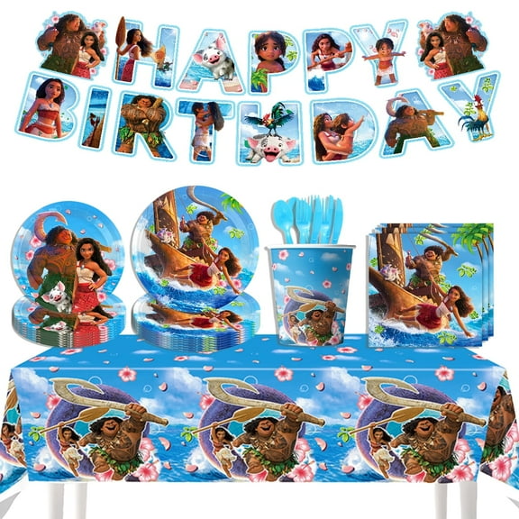 142 Pcs Moana Party Decorations Moana Party Plates and Napkins Sets Maui Party Supplies for Kids Party Decor ,Serves 20