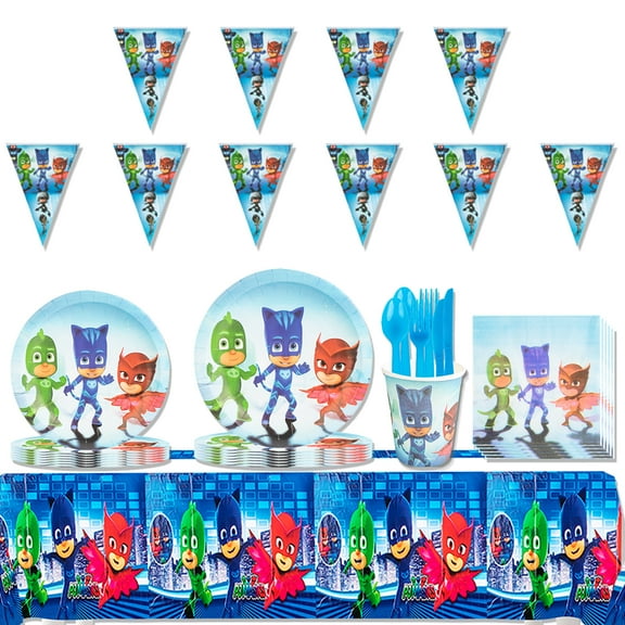 JMOCD 142Pcs Blue Masked Man Party Tableware Set, Birthday Party Supplies Decorations Set, tablecloth,Banner,Plates, Cutlery,Cups,20 Guests