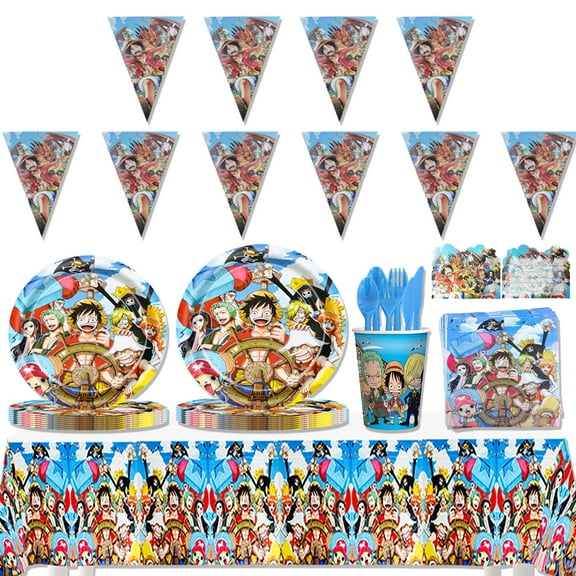 JMOCD 162Pcs Blue One Piece Party Tableware Set, Birthday Party Supplies Decorations Set, tablecloth,Banner,Plates, Invitation Card,Cutlery,Cups,20 Guests