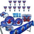 thumbnail image 1 of JMOCD 162Pcs Blue Spiderman Party Supplies Set,Spiderman Tableware Set, Cartoon Theme Birthday Decorations With Banner, Table Cover, Plates, Napkins, Cups,Cutlery,Invitation Card,Serves 20 Guests, 1 of 4