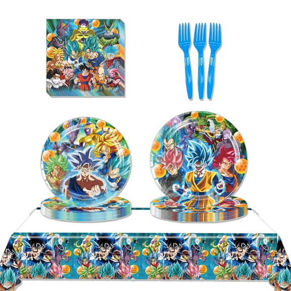 JMOCD 51Pcs Blue Dragon Ball Party Tableware Set, Birthday Party Supplies Decorations Set, tablecloth,Plates, Napkins,Cutlery,10 Guests