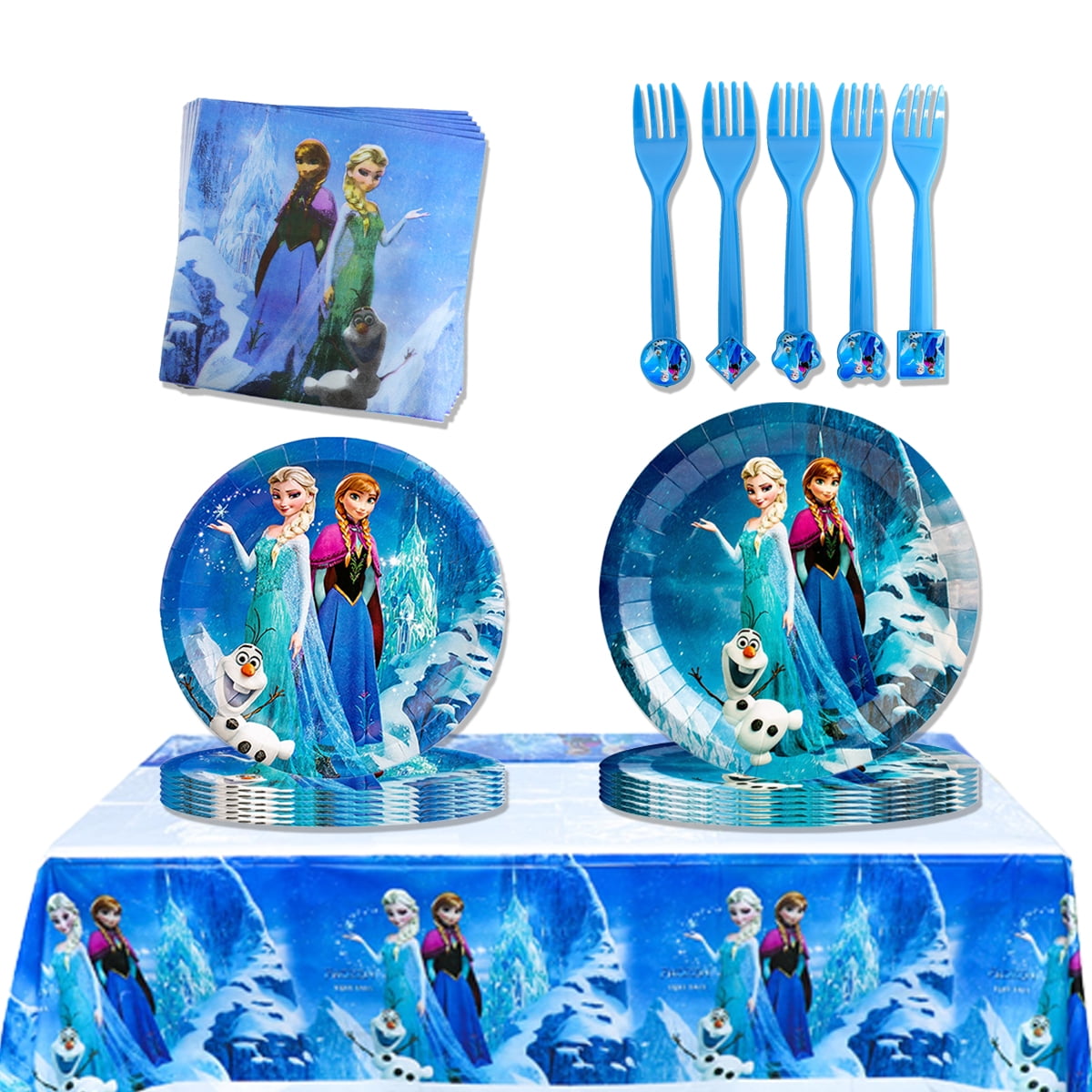 JMOCD 51Pcs Blue Frozen Party Tableware Set, Birthday Party Supplies Decorations Set, tablecloth,Plates, Napkins,Cutlery,10 Guests
