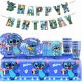 thumbnail image 1 of JMOCD 51Pcs Blue Stitch Party Tableware Set, Birthday Party Supplies Decorations Set, tablecloth,Plates, Napkins,Cutlery,10 Guests, 1 of 1