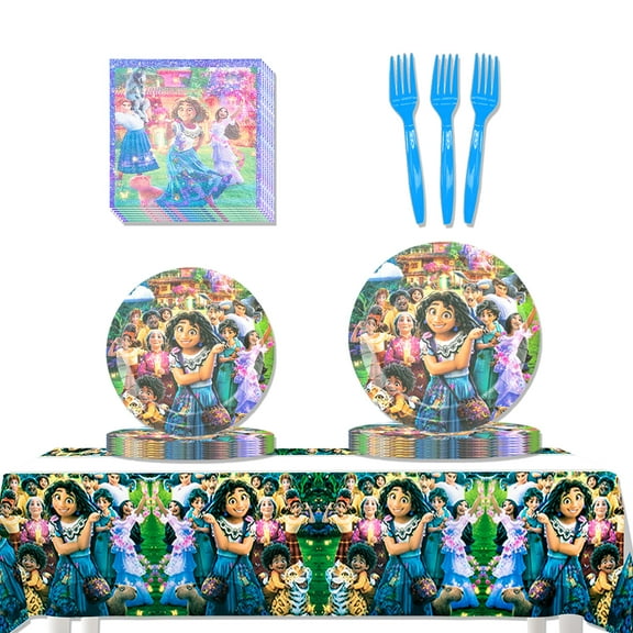 JMOCD 51Pcs Purple Encanto Party Tableware Set, Birthday Party Supplies Decorations Set, tablecloth,Plates, Napkins,Cutlery,10 Guests