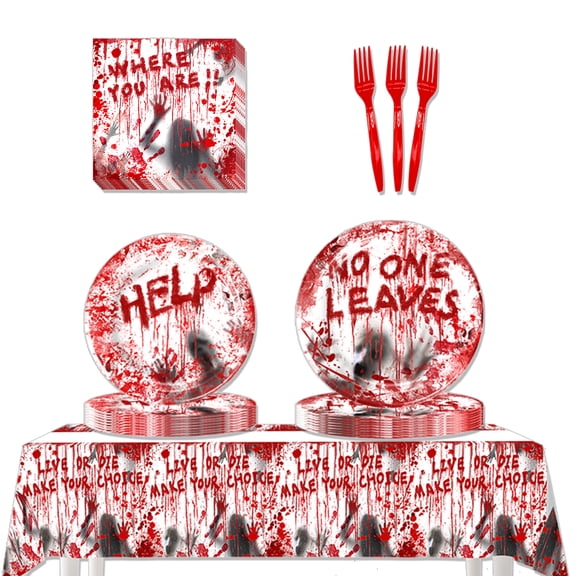JMOCD 51Pcs Red Helloween Party Tableware Set, Birthday Party Supplies Decorations Set, tablecloth,Plates, Napkins,Cutlery,10 Guests