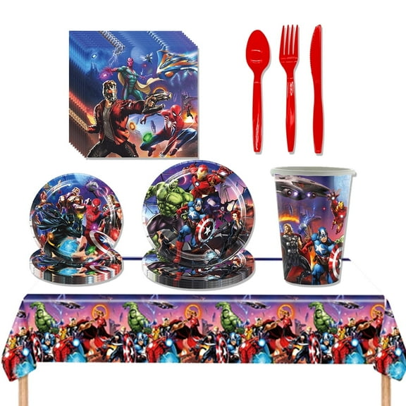 81 PCS Avengers Birthday Decoration, Hero Themed Party Tableware,Avengers Birthday Party Supplies with Table Cover, Plates, Napkins and More