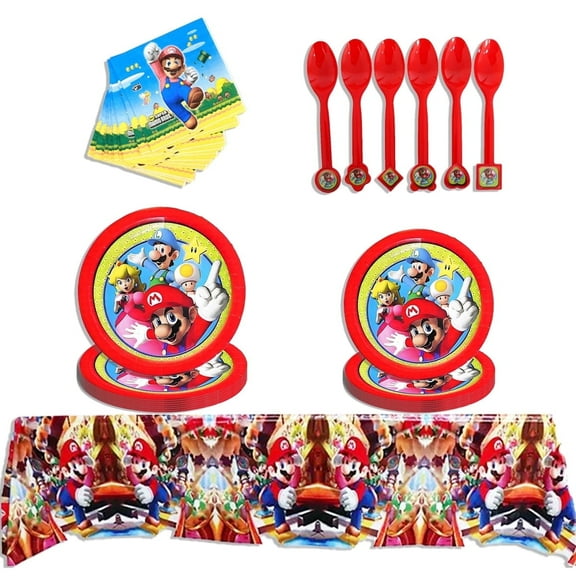 81 Pcs Super Bros Themed Party Decorations, Birthday Party Supplies Decorations Set-Plates Napkins Tablecloth Tableware for 10 Guests Kids Birthday