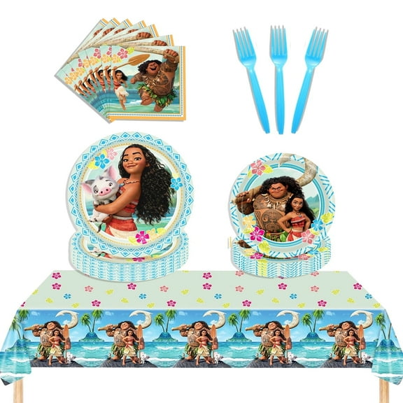 51 PCS Moana Party Supplies  Moana Party Plates and Napkins Tableware Set for Birthday Dinner Dessert Decorations Serves 10 Guests