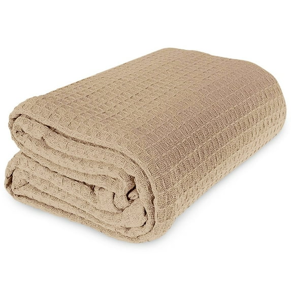 JMR Cozy Waffle Weave Blanket Cotton Medium Weight Hotel Throw Blankets Great for Bed, Couch & Sofa Beige, Twin 66 x 90