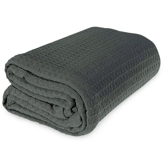 JMR Cozy Waffle Weave Blanket Cotton Medium Weight Hotel Throw Blankets Great for Bed, Couch & Sofa Charcoal, Queen 90 x 90