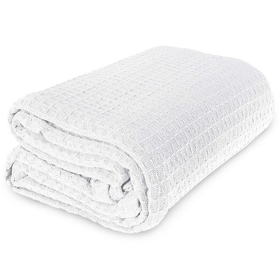 JMR Cozy Waffle Weave Blanket Cotton Medium Weight Hotel Throw Blankets Great for Bed, Couch & Sofa White, Queen 90 x 90