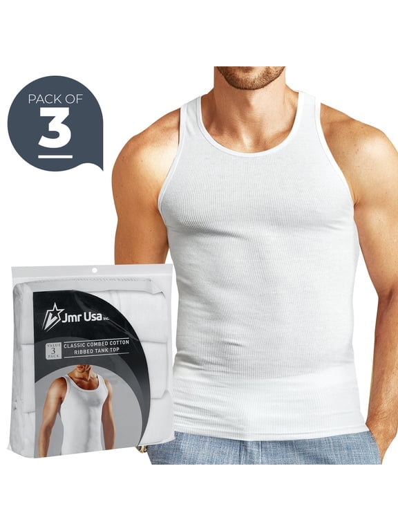 Men Tank Tops 100% Cotton White Sleeveless Undershirts Tagless Ribbed Slim Fit Muscle Tank Top with Scoop Neckline 3-Pack-White, 3X-Large